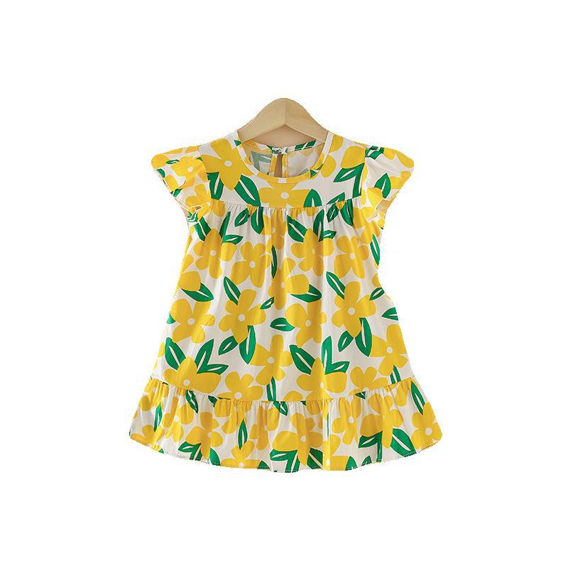 Summer Sweet Small and Medium Girls Cartoon Printed Cotton A-line Dress Dress
