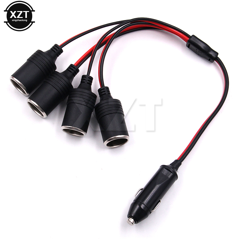 120W 4 Ways Triple Car Cigarette Lighter Splitter Female Socket Plug Power Adapter Connector, input 12V 24V Output 12V 10A Black