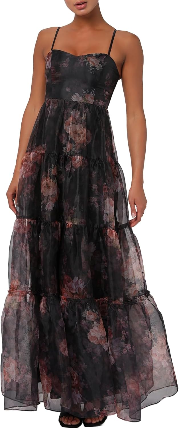 Lulus Calissa Tiered Organza Dress for Women Cocktail Maxi Dress