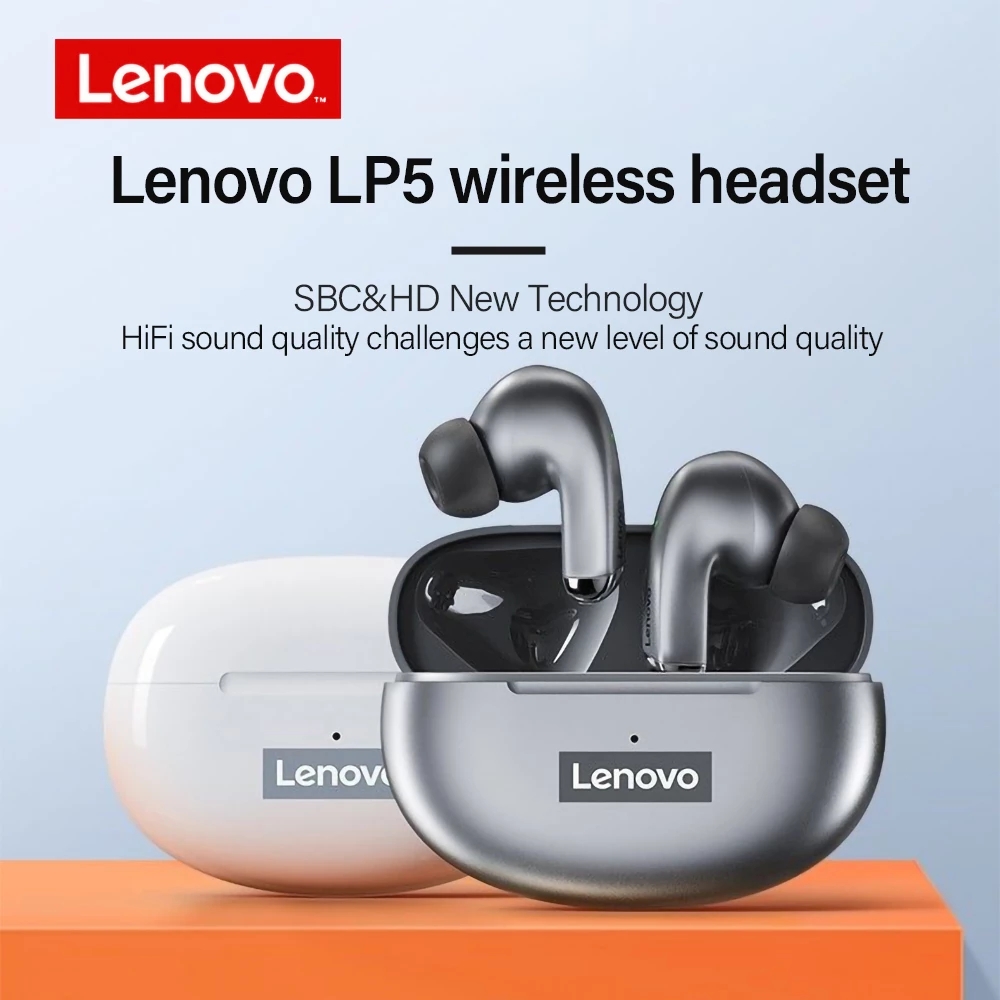 100% Original Lenovo LP5 Wireless Bluetooth Earbuds HiFi Music Earphone With Mic Headphones Sports Waterproof Headset 2022New