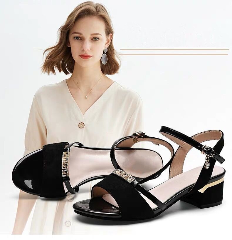 Women's Block Heel Sandals Summer Open Toe Square Heel Shoes Ladies Casual Sandals
