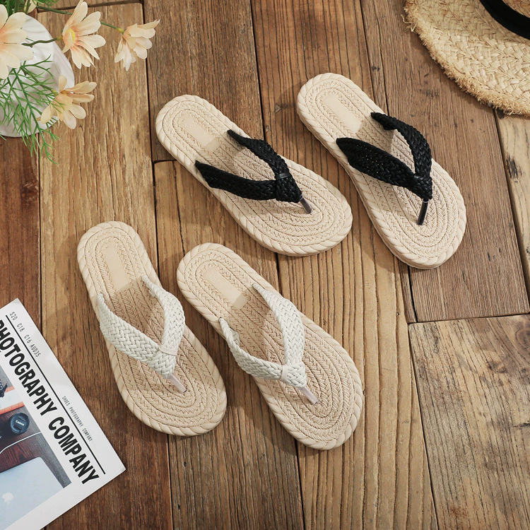 Beach Flip Flops Women Flat Bottom Thong Slippers Imitation Hemp Rope Jandal Sandals Women