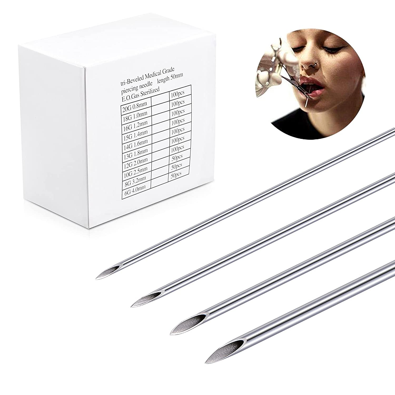 Ear Nose Piercing Needles 100pcs Piercing Needles Mixed Sizes Body Piercing Needles Hollow Needles