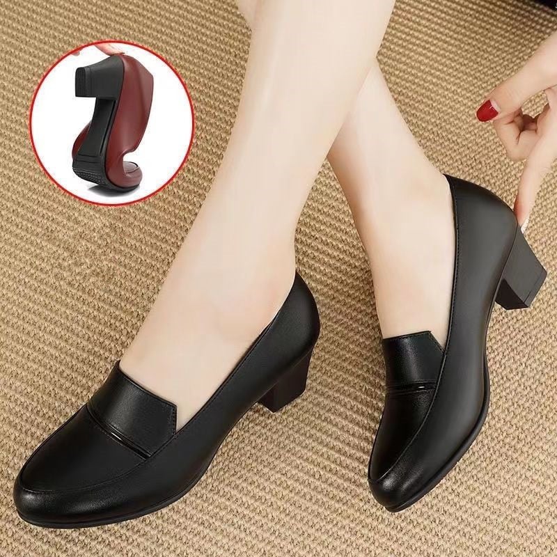 pring Autumn New Comfort Square Heel Women Soft Leather Shoes Fashion Soft Sole Mother's Pumps Shoes Women Black Office Shoes
