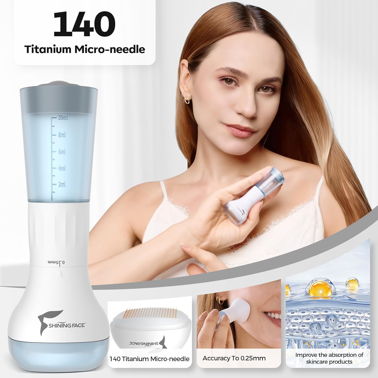 Micro Infusion System for Face & Neck-Micro Infusion Kit to Leave Skin Firmer & Smoother-0.25mm Facial Stamp with Collagen & Hyaluronic Acid Serum for