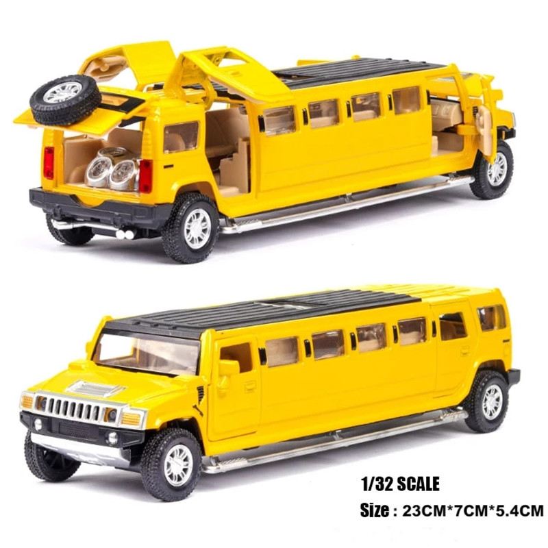 High Simulation 1:32 Alloy Hummer Limousine Metal Diecast Car Model Vehicles Pull Back Flashing Musical Kids Toy