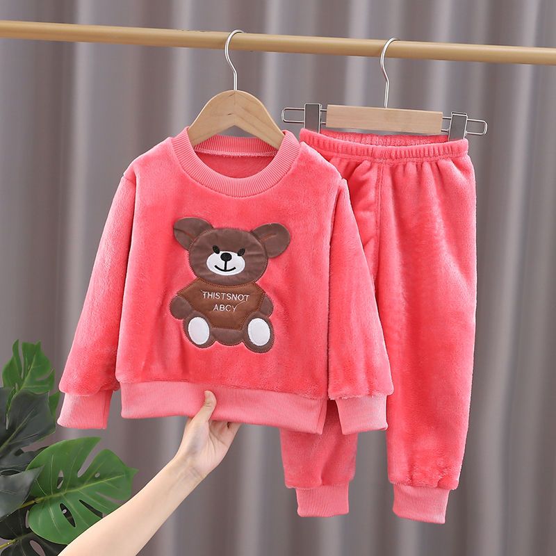 lint Children's Winter Suits Children's Boys And Girls Fashion Fleece Thickened Warm 2-piece Set