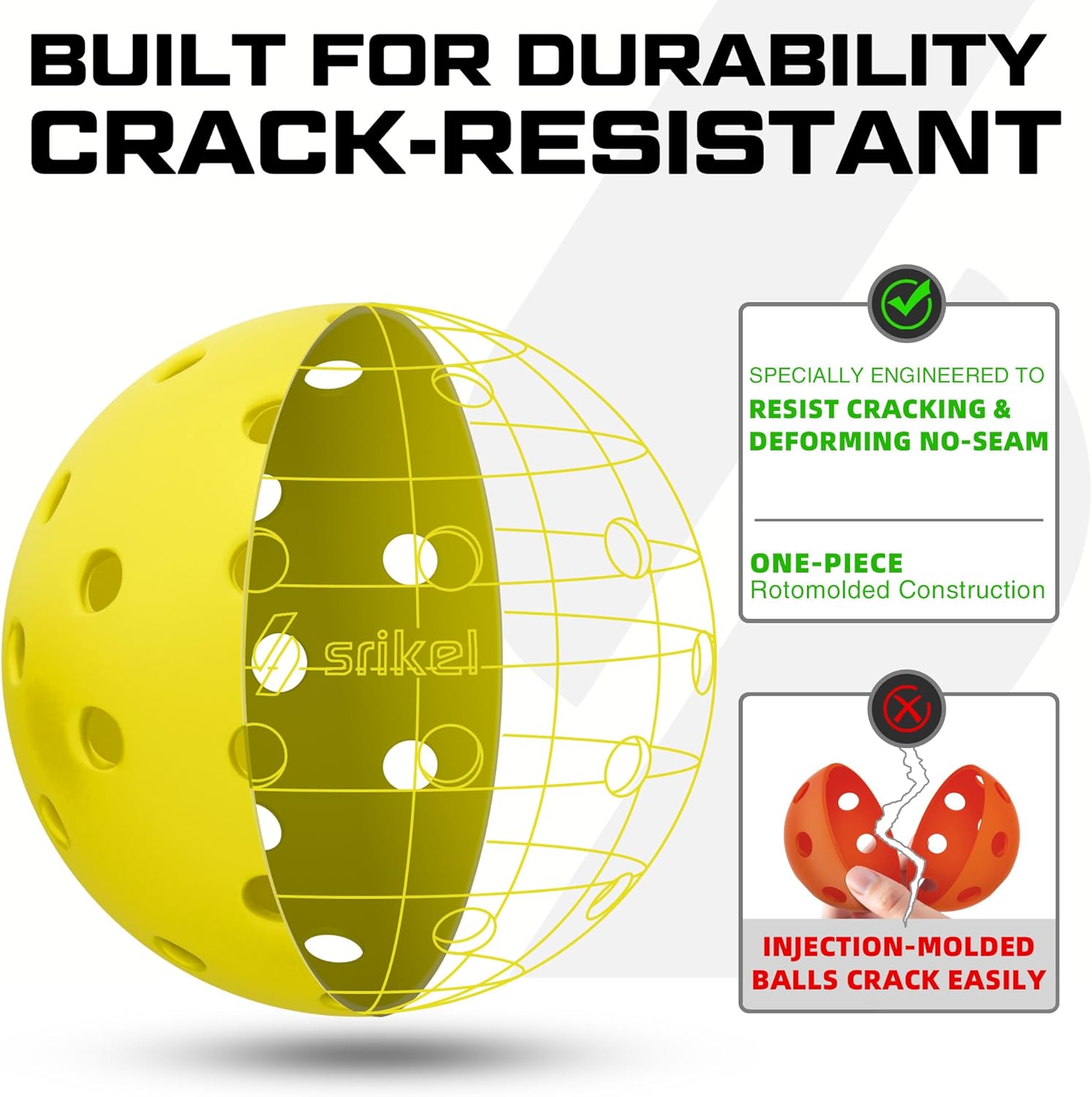 Pickleball Balls-USAPA Approved Outdoor/Indoor Pickleballs,Seamless Roto-Molded Design for Durability,Crack-Resistant 40-Hole Pickle Ball for Beginner