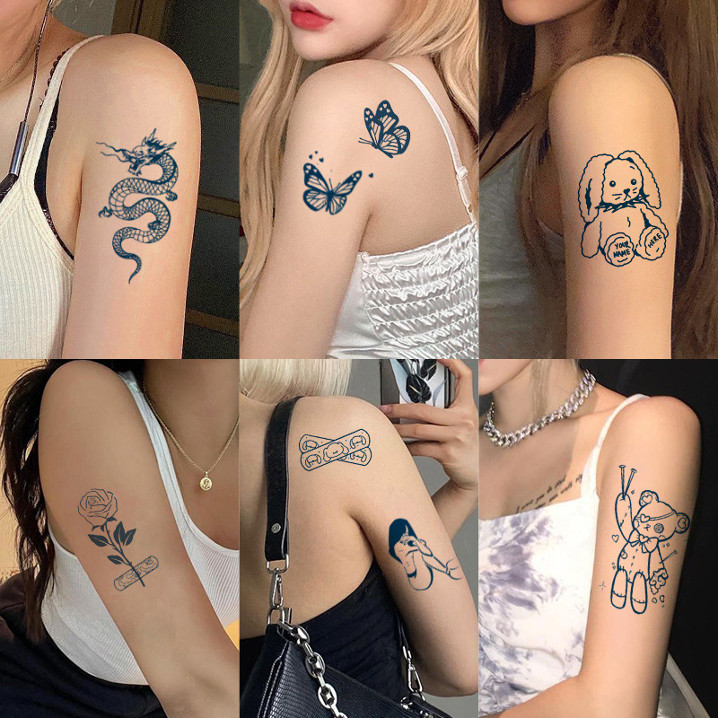 Semi permanent cartoon herbal tattoo stickers for women's waterproof disposable water transfer printing stickers