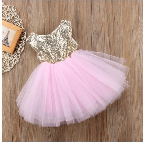 Princess Kids Baby Dress For Girls Fancy Wedding Dress Sleeveless Sequins Party Birthday Baptism Dress For Girl Summer Dresses