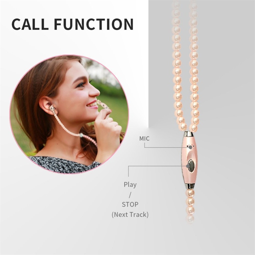Fashion Pretty Necklace Earphone Pink Girl Rhinestone Jewelry Pearl Earphones 3.5mm With Microphone Earbuds for Brithday Gift