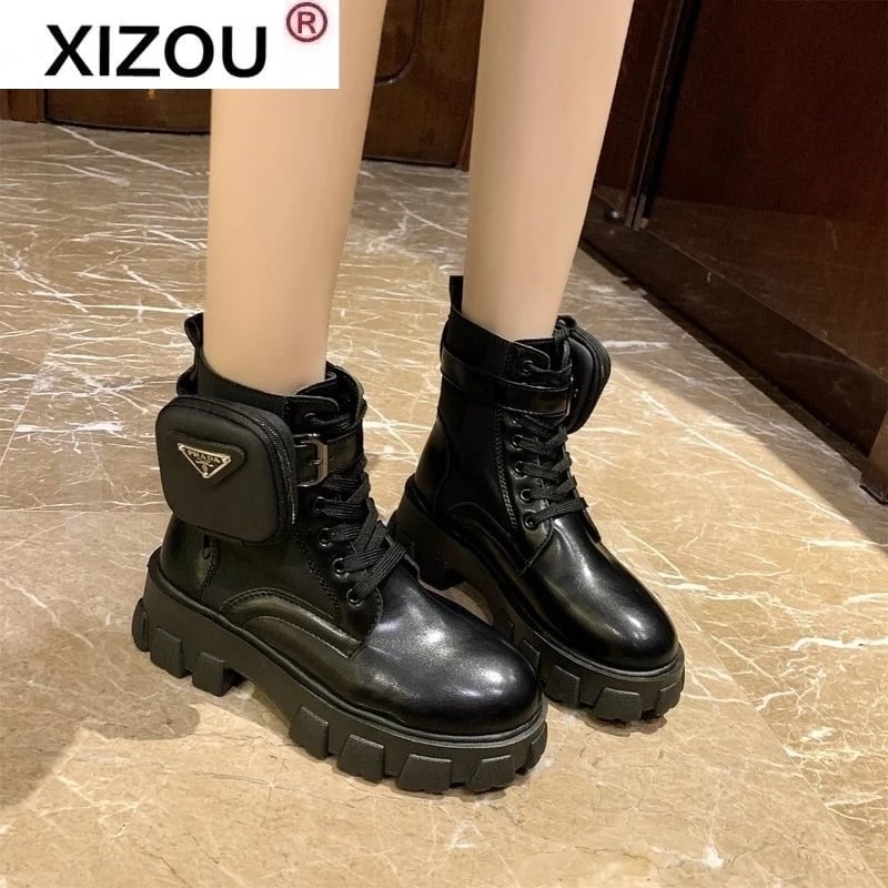 Autumn Winter New Women's Thick-Soled Leather Martin Boots Casual Women's Boots Women's Fashion Lace-Up High Boots