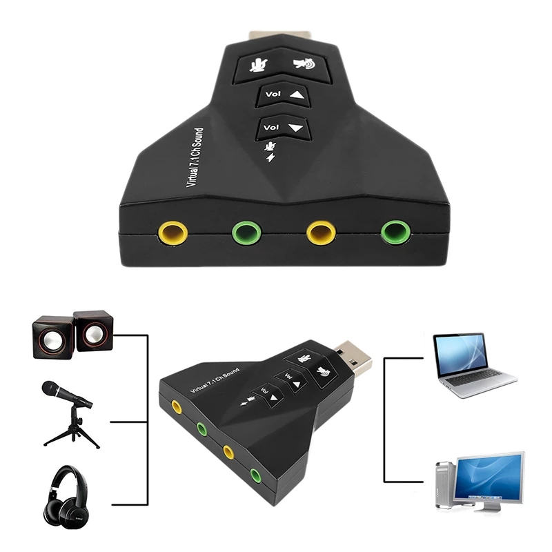 USB External 7.1 Channel 3D Virtual Audio Sound Card Mic Adapter For Computer Laptop 3.5mm AUX Jack Microphone Earphone Speaker