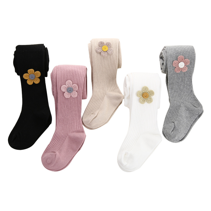 Girls' pantyhose spring and autumn pure cotton baby children's leggings big pp cute flower dance tights