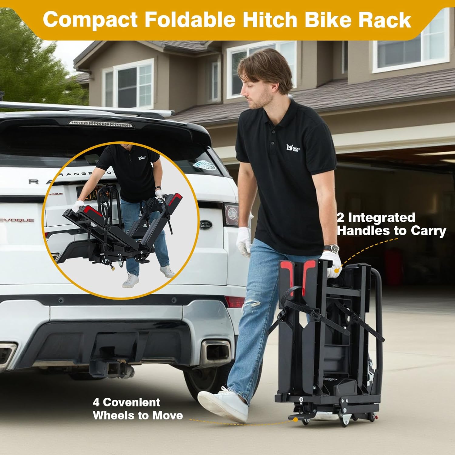 Ebike Rack with Ramp for 2 E-Bikes 200 lbs Capacity Fits 5" Fat Tire, Hitch Bike Rack for Cars SUVs Trucks with 2" Receiver, Foldable Tilting Locking