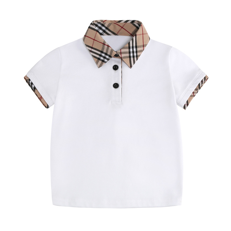 Summer children's wear children's short sleeved t-shirt baby plaid polo shirt children's summer boys' top