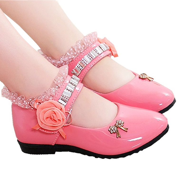 Autumn Bow Girls Leather Shoes Cute Fashion Floral Party Shoes Children Shoes