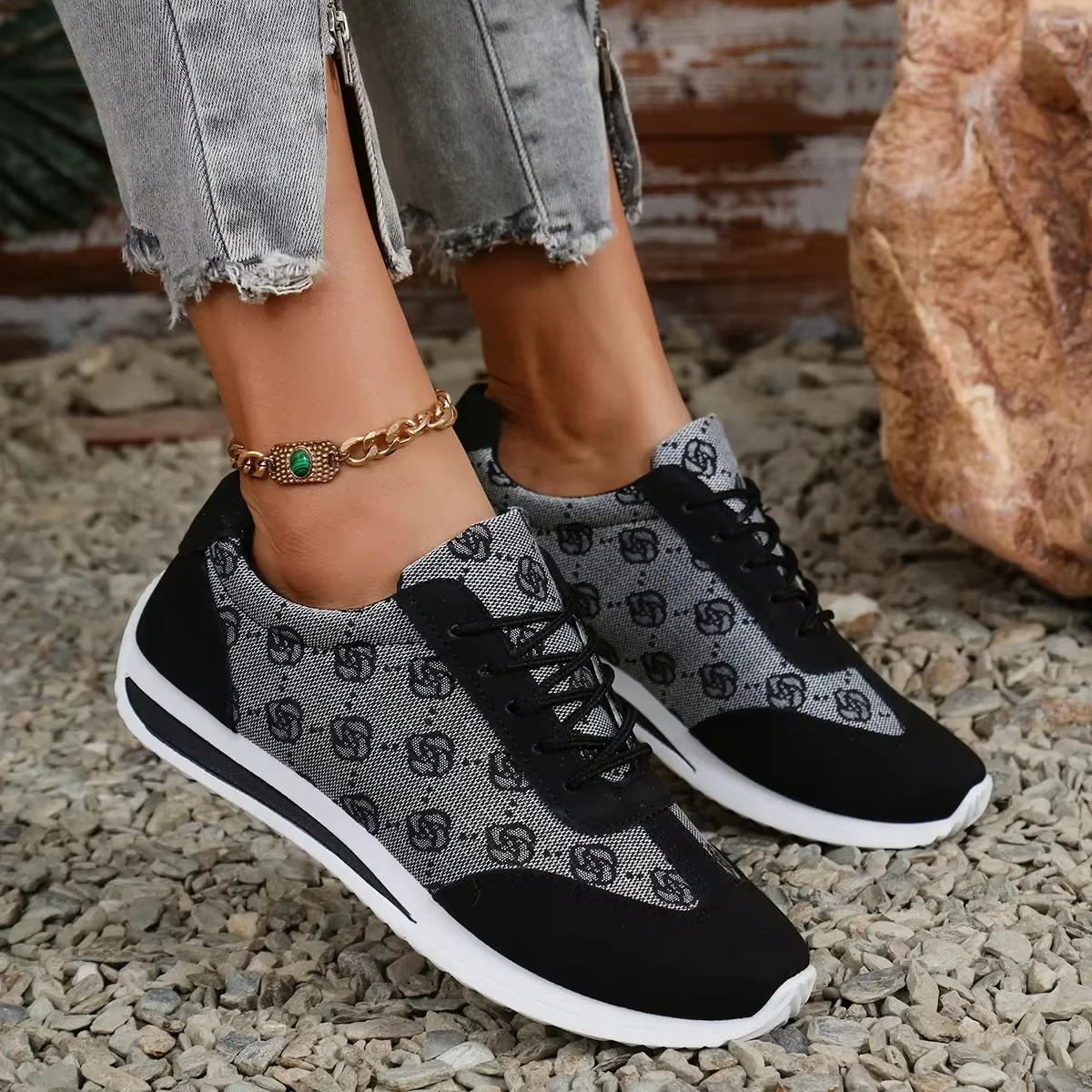 Women Thick Soled Cross Round Head Thin Fashion Shoes Women Comfortable Breathable Casual Wear-resistant Shoes Zapatos De Mujer