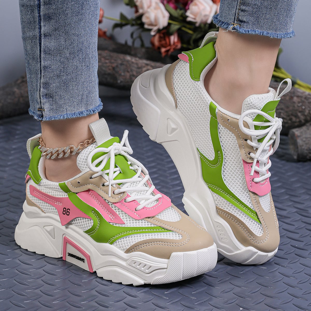2024 Spring Autumn Platform Sneakers Women's Casual Lace Up Thick Bottom Shoes Woman Non Slip Yellow Classic Sneakers Round Head