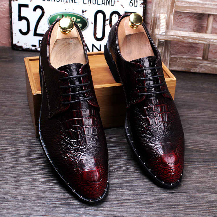 Genuine Leather Men Crocodile Dress Leather Shoes Lace-Up Wedding Party Shoe Mans Business Office Oxfords Flats Plus Size 38-48