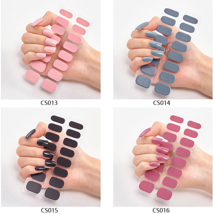 DIY 3pc Semi Cured Gel Nail Stickers Long-Lasting Solid Color Nail Strips Patch Slider UV Lamp Cured Decal Nail Manicure Patch