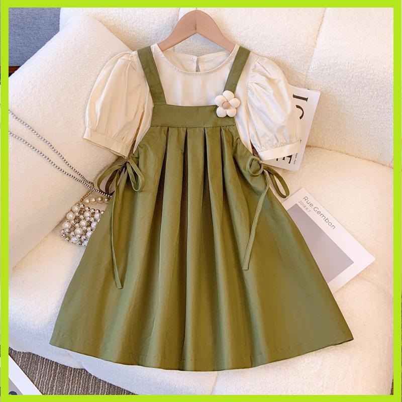 Dress Set Kids Top+Suspender Skirt 2Pic Children Flower Leisure Suit 3-14 Years Youth Party Clothes