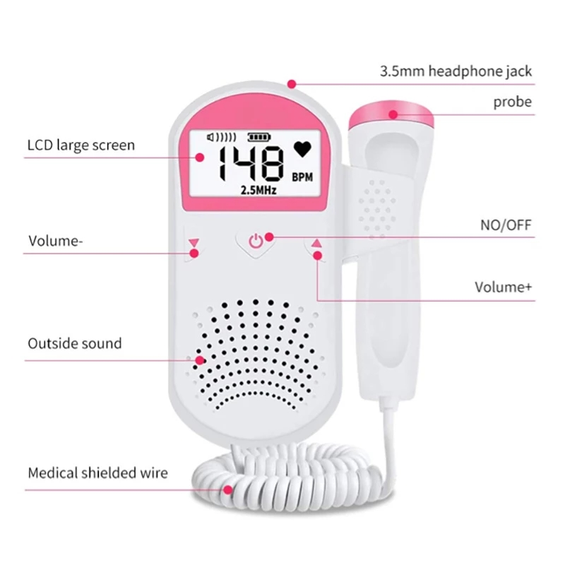 Fetal Doppler Ultrasound Baby Heartbeat Detector Home Pregnant Doppler Baby Heart Rate Monitor Pocket Doppler monitor 3.0M