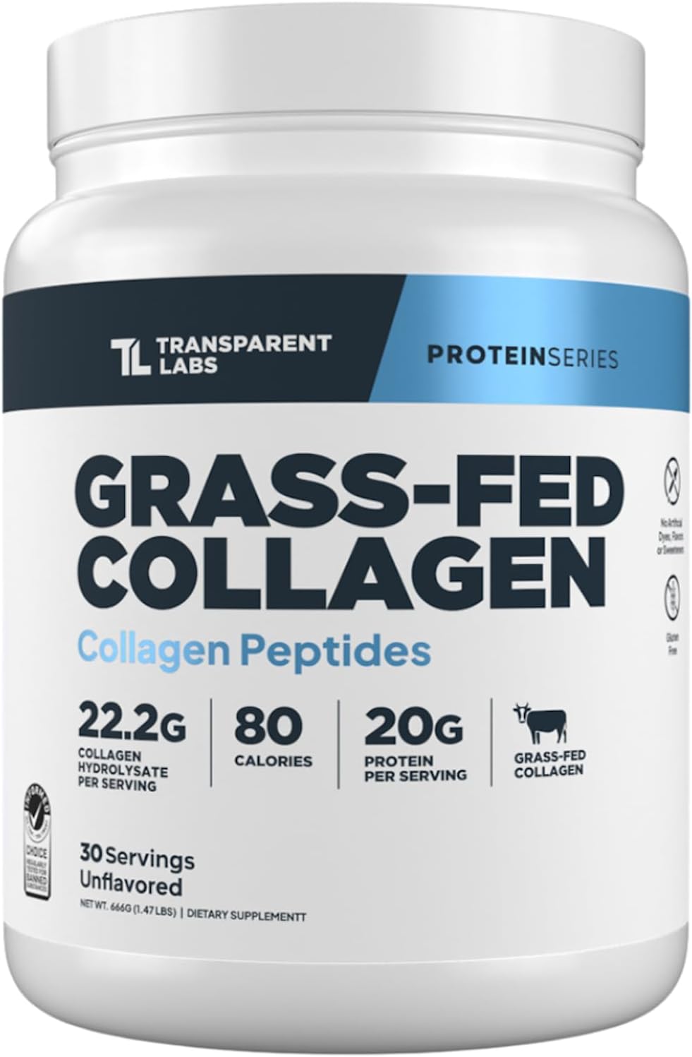 Grass-Fed Collagen Peptides Powder - Unflavored Collagen Powder for Women & Men, 22G Grassfed Bovine Hydrolyzed Collagen Peptides per Serving for Skin