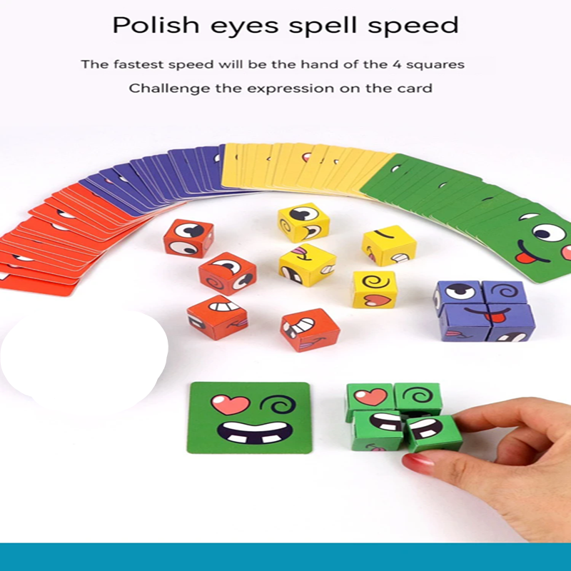Kids Face Change Expression Puzzle Building Blocks Montessori Cube Table Game Toy Early Educational Toys for Children Gifts