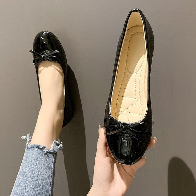 Round headed flat bottomed fashion casual plus size women's shallow mouth casual bow tie women's single shoes