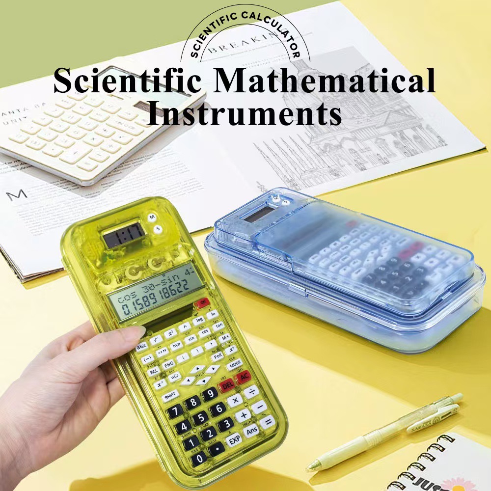 Scientific Computer 82MS Function Calculator Student Transparent Stationery Case Pencil Case Multifunctional Clock