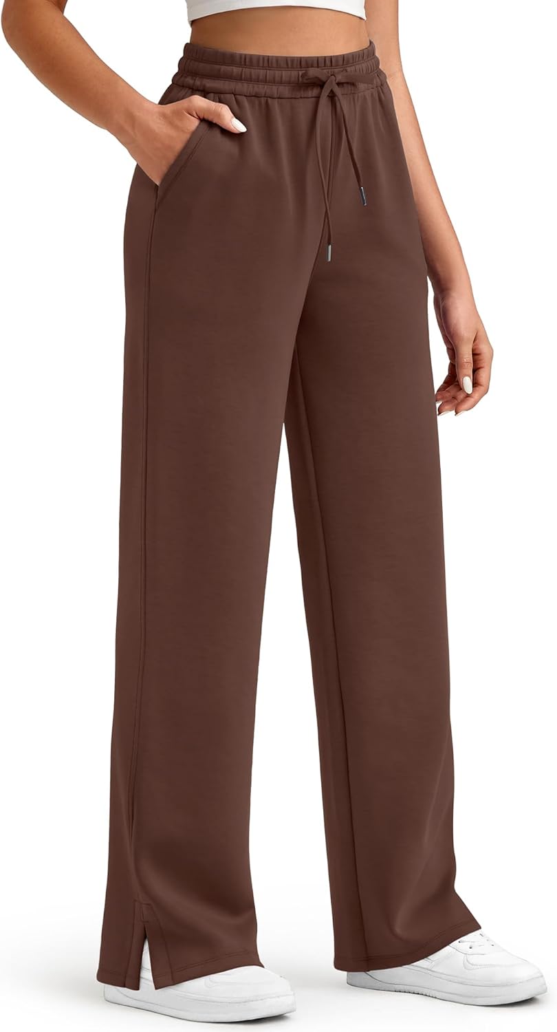G4Free Smoofit Modal Soft Women's Wide Leg Sweatpants High Waisted Drawstring Side Slit Casual Pants