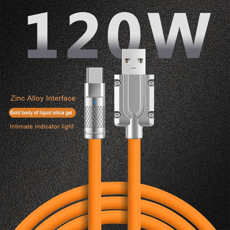 120W 6A Super Fast Charge Liquid Silicone Cable Type-C Charger Data Cable For Xiaomi Huawei Samsung Zinc USB Bold Data Line 1.5m