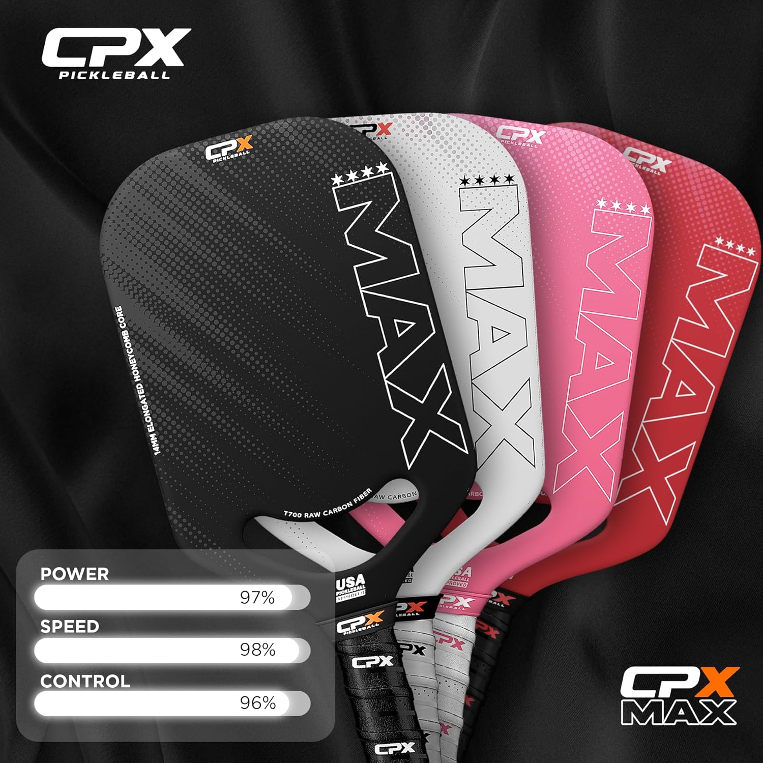 CPX MAX Raw Carbon Fiber T700 Pickleball Elongated Paddle Racket - Professional Grade