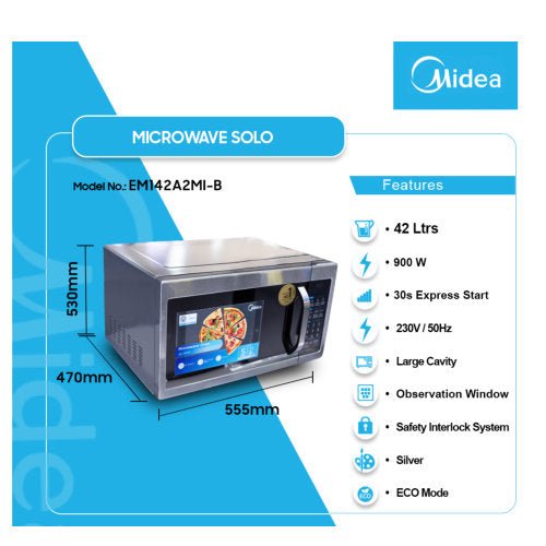 MIDEA EM142A2MI-B 42L SOLO MICROWAVE SILVER