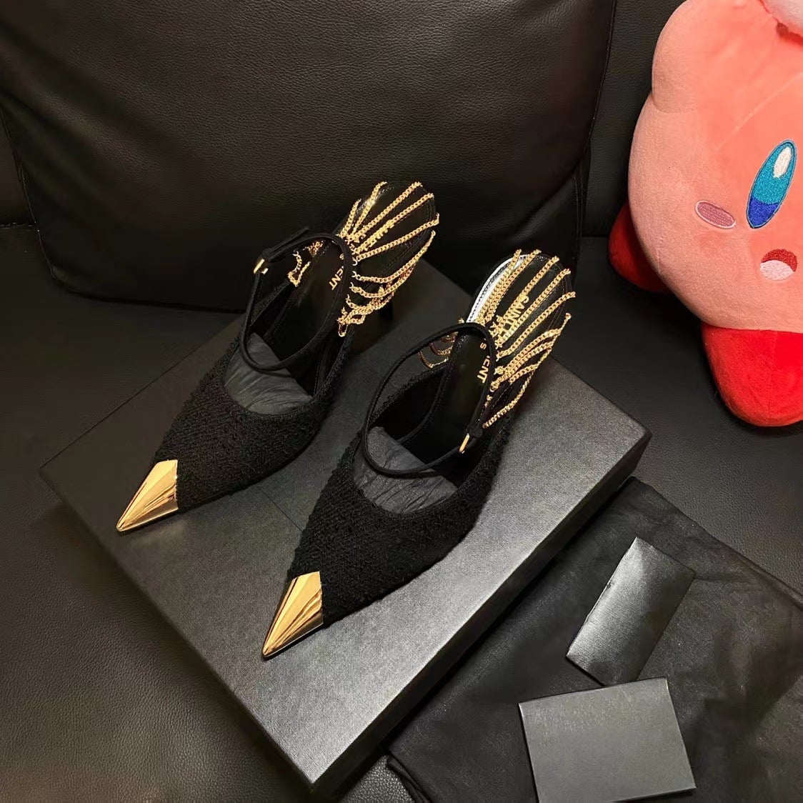 2023 Black sexy party Wedding High Heels Women Sandals Summer shoes Multi-purpose buckle pointed iron head woven fine heel