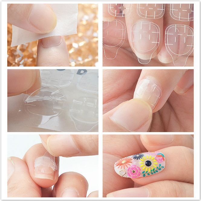 3pcs Transparent Double-sided Tape Glue Stickers Fake Nail Extension Stick Tool Jelly Glue Invisible Nail Stickers