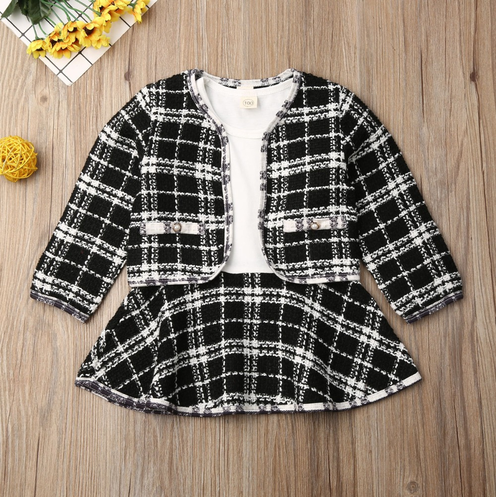 Autumn Winter Party Kids Clothes For Baby Girl Fashion Pageant Plaid Coat Tutu Dress Outfits Suit Toddler Girl Clothing &