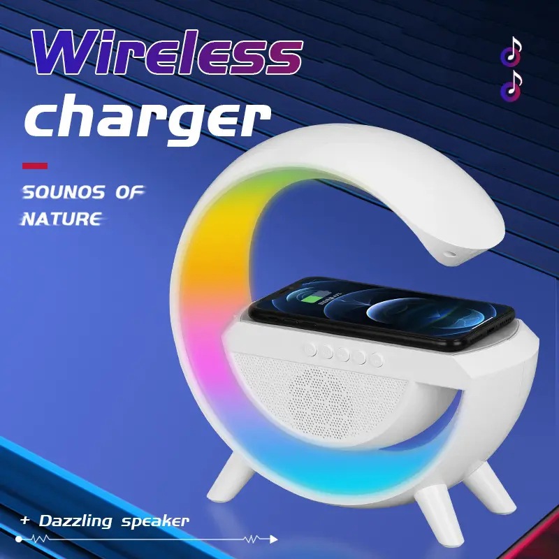 Smart Colorful Atmosphere Lamp Mobile Phone Wireless Charging Creative Bluetooth Speaker Trinity Bedside Night Light