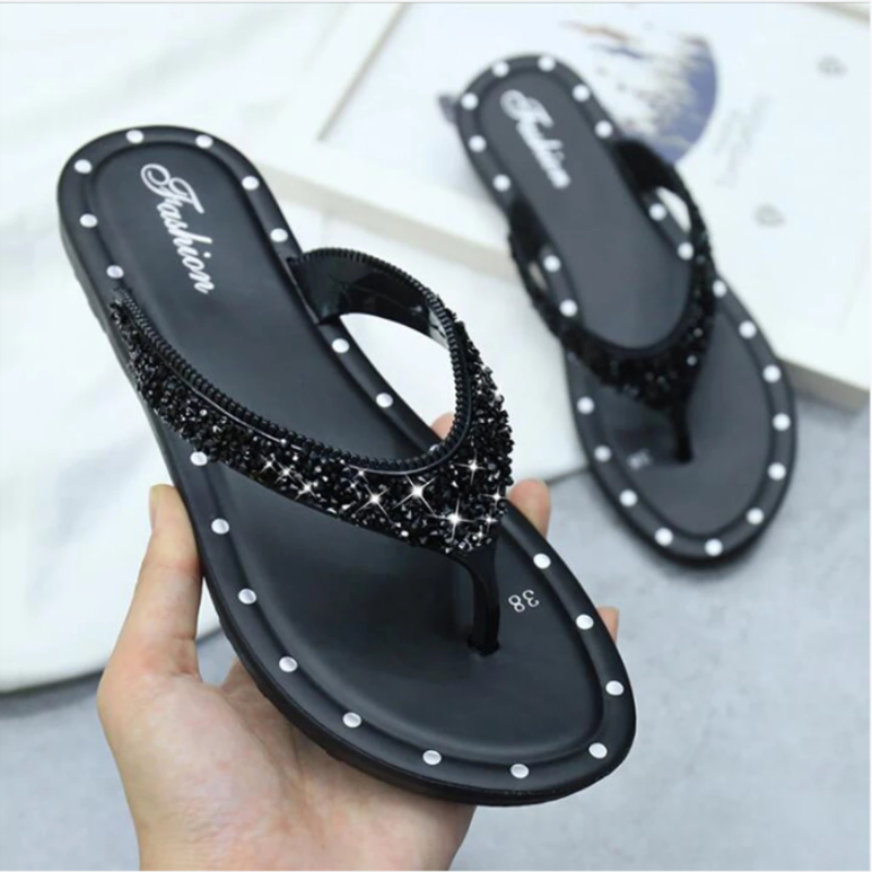 Summer new slippers women summer fashion sequins flip flops wear all-match flat-soled beach shoes sandals