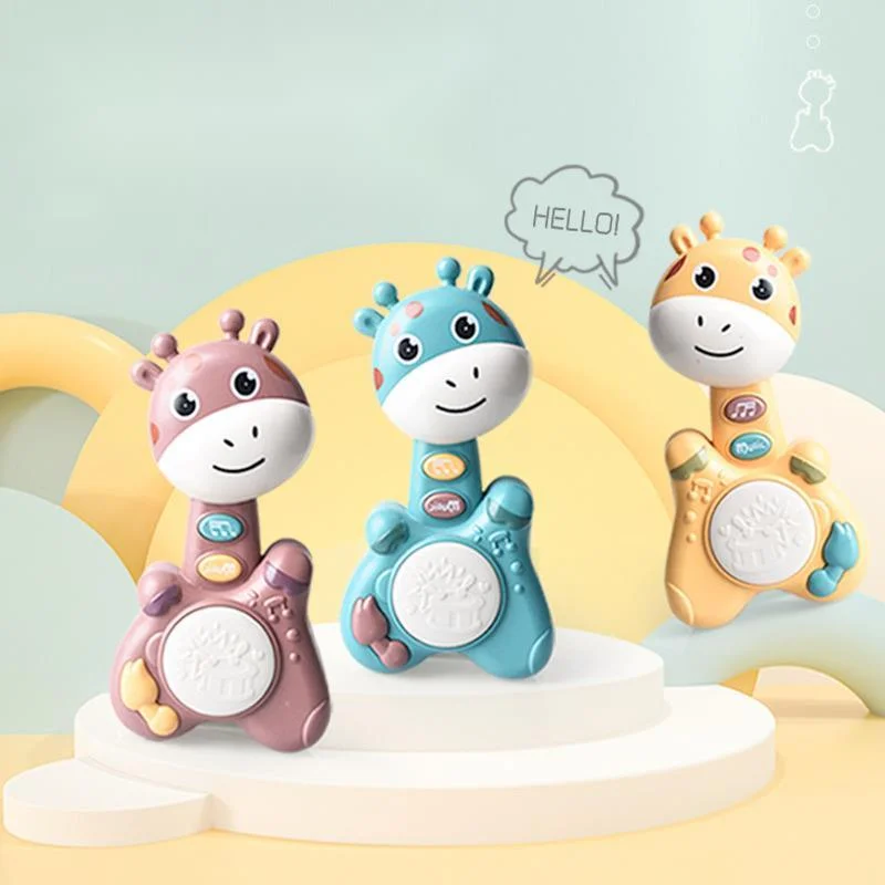 Musical Flashing Baby Cartoon Deer Hand Drum Early Learning Education Toys Infant Hand Bell Mobile Newborn Weep Tear Toy