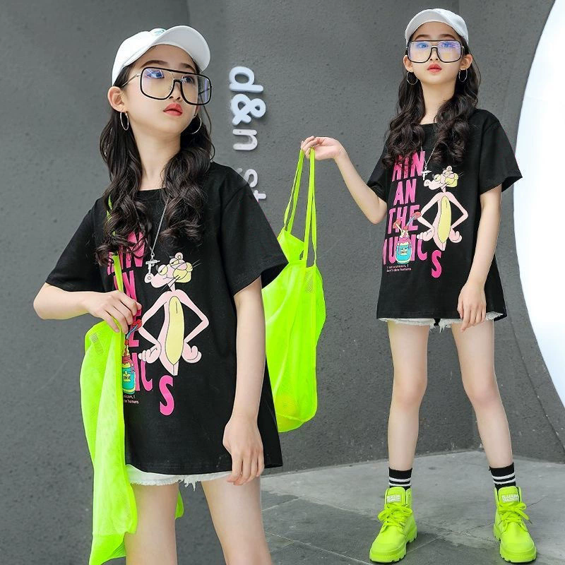 Children Letter Long T-Shirts Summer Tops Short Sleeve Clothing Kids Tees Dress for Girls 8 12 11 13 Teenage girl Clothes