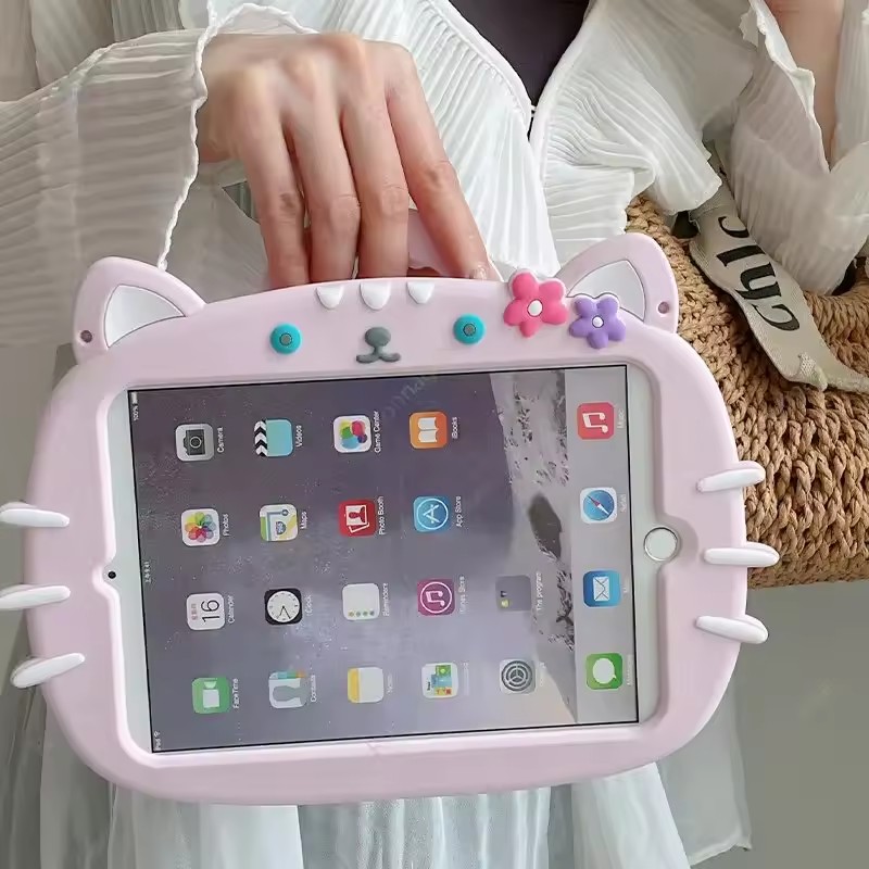 3D Cute Cat Case for iPad Pro 11 inch 3rd /2nd / Pro11 M4 2024 Air 11 Air 4 5 Cartoon Soft Silicone Case Kids Boys Girls