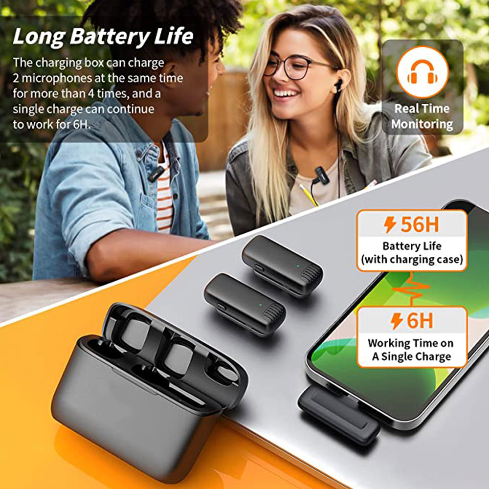 Wireless Lavalier Microphone Charging Case Mic Portable Audio Video Recording for iPhone Android Camera Notebook Live Gaming Mic