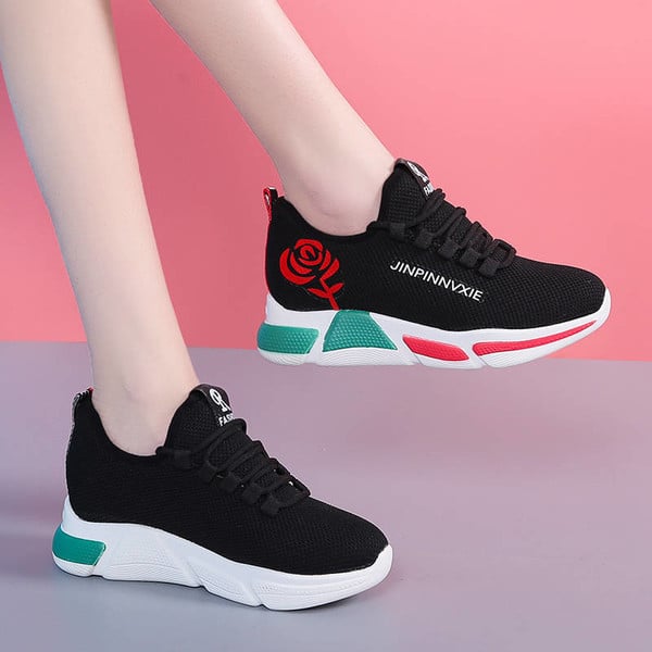s Female Spring and Summer New Air-permeable Mesh Shoes Baitie Mesh Red Thick-soled Leisure Sports Shoes
