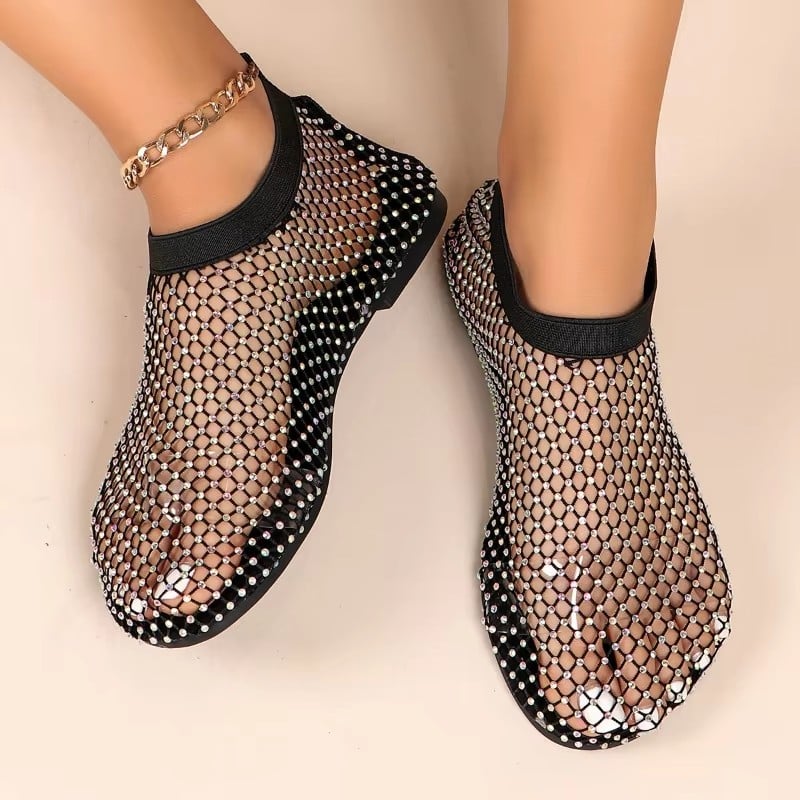 Women Summer New Round Head Slippers Water Diamond Flat Home anti-skid Sandals Slippers