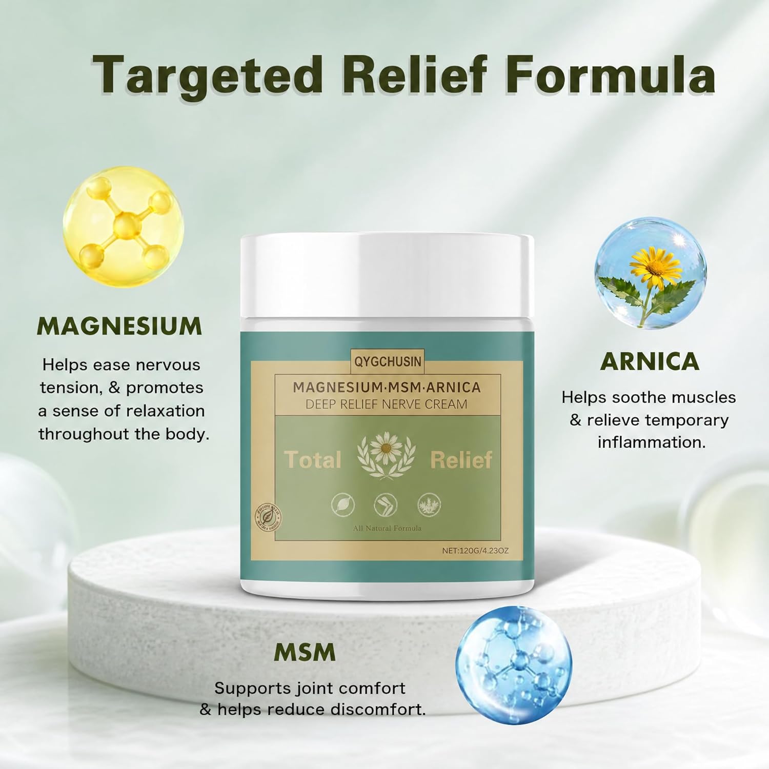 Total Relief Magnesium Soothing Cream with Arnica & MSM | Natural Joint Soothing Moisturizer | Fast-Absorbing,Daily Nourishment for Hands, Feet, Knees