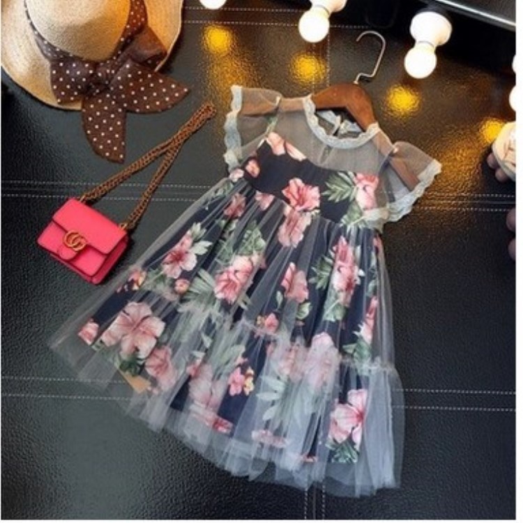 Cherubear summer new girls clothing children lace flower stitching fantasy princess dress &