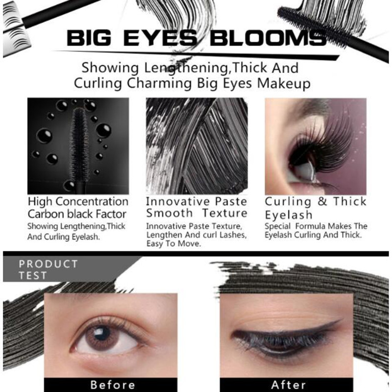 Black mascara 4d thick and long eye mascara waterproof silver tube silicone brush mascara professional cosmetics