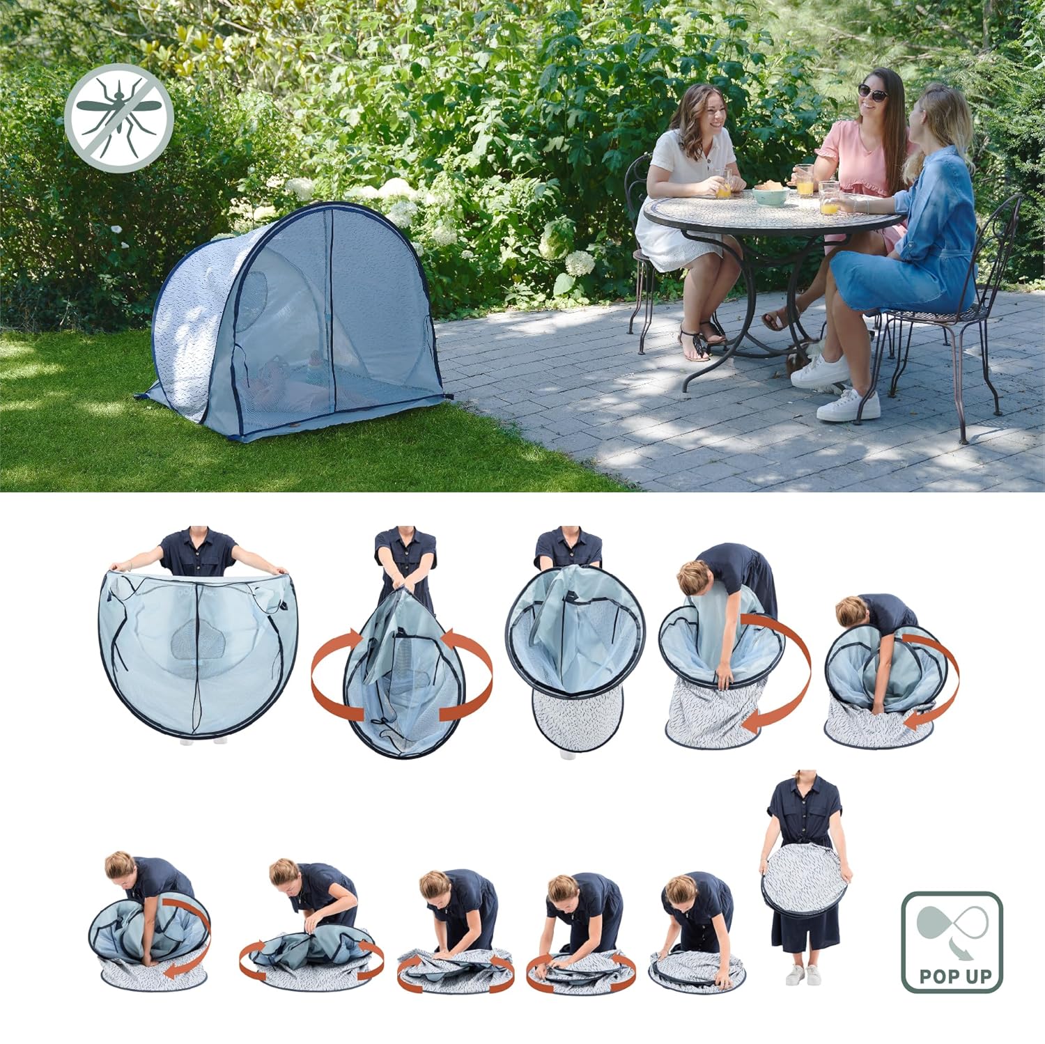 Babymoov Anti-UV Baby & Toddler Beach Tent UPF 50+ Sun Protection with Pop Up System for Easy Use & Transport, Blue Waves (Summer 2025 Edition)